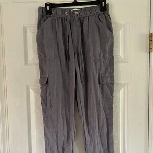 Like New Nicole Miller Gray Linen Cargo Jogger Pants Size S
